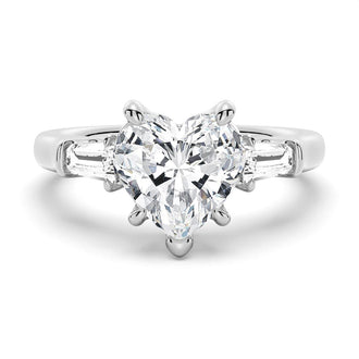 Heart-Shaped Moissanite Engagement Ring with Tapered Baguette Side Stones - MSBLUE Jewelry