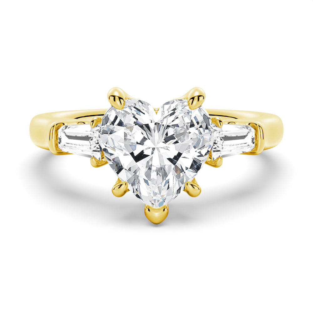 Heart-Shaped Moissanite Engagement Ring with Tapered Baguette Side Stones