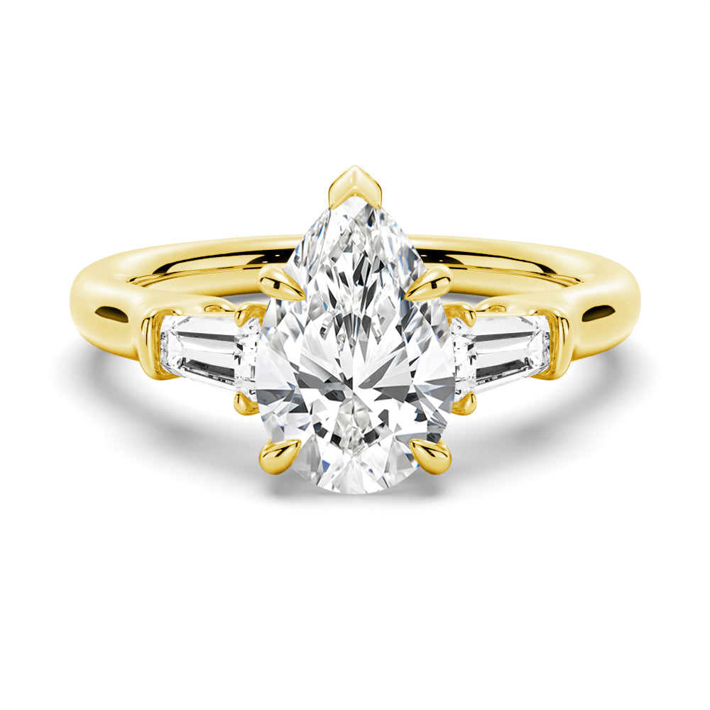 3 CT. Pear-Shaped Moissanite Engagement Ring with Tapered Baguette Side Stones