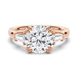 14K White Gold Round Moissanite Engagement Ring with Tapered Baguette Stones