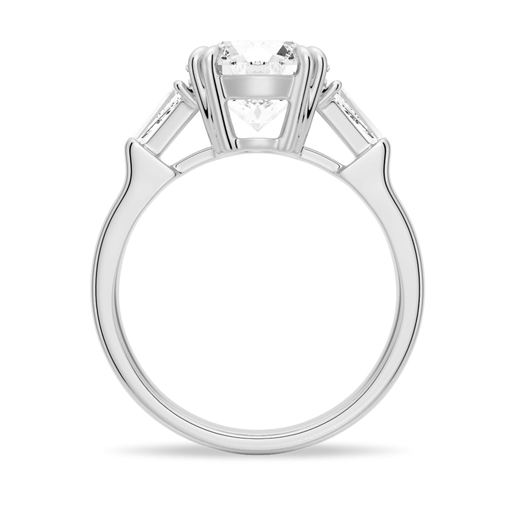 Round-Cut Moissanite Engagement Ring with Tapered Baguette Side Stones