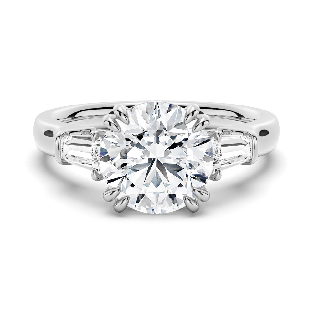 3 CT. Round-Cut Moissanite Engagement Ring with Tapered Baguette Side Stones