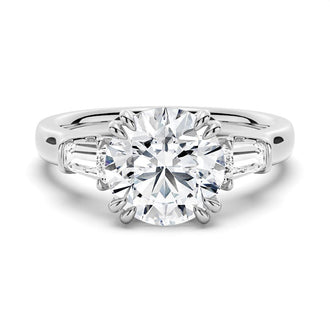 Round-Cut Moissanite Engagement Ring with Tapered Baguette Side Stones - MSBLUE Jewelry