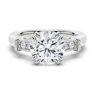 Round Brilliant Solitaire Moissanite Engagement Ring With Accents - MSBLUE Jewelry