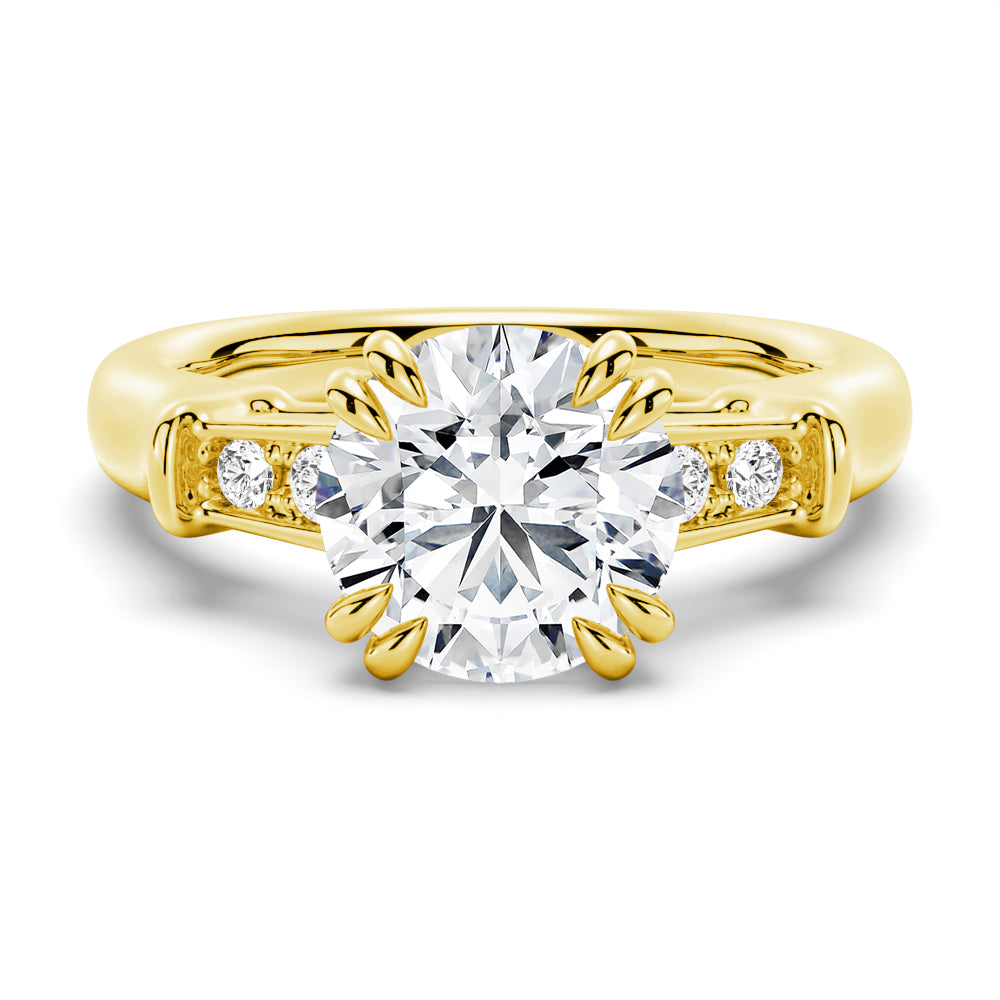 Round Brilliant Solitaire Moissanite Engagement Ring With Accents