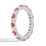 Prong-Set Ruby and White Sapphire Eternity Wedding Band