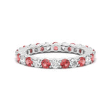 Prong-Set Ruby and White Sapphire Eternity Wedding Band