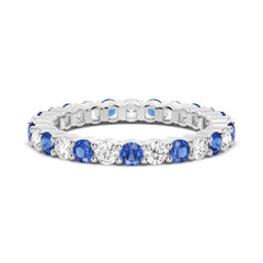 Prong-Set Blue Sapphire and White Sapphire Eternity Wedding Band - MSBLUE Jewelry