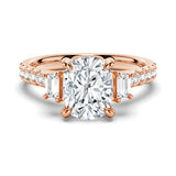 2.5 CT. Three Stone Cushion & Half Moon Moissanite Engagement Ring with Pavé Band