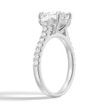 Three Stone Cushion & Half Moon Moissanite Engagement Ring with Pavé Band