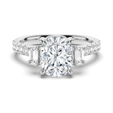 2.5 CT. Three Stone Cushion & Half Moon Moissanite Engagement Ring with Pavé Band