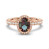 1.5 CT. Oval Alexandrite Engagement Ring With Moissanite Pavé Halo