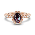 1.5 CT. Oval Alexandrite Engagement Ring With Moissanite Pavé Halo - MSBLUE Jewelry