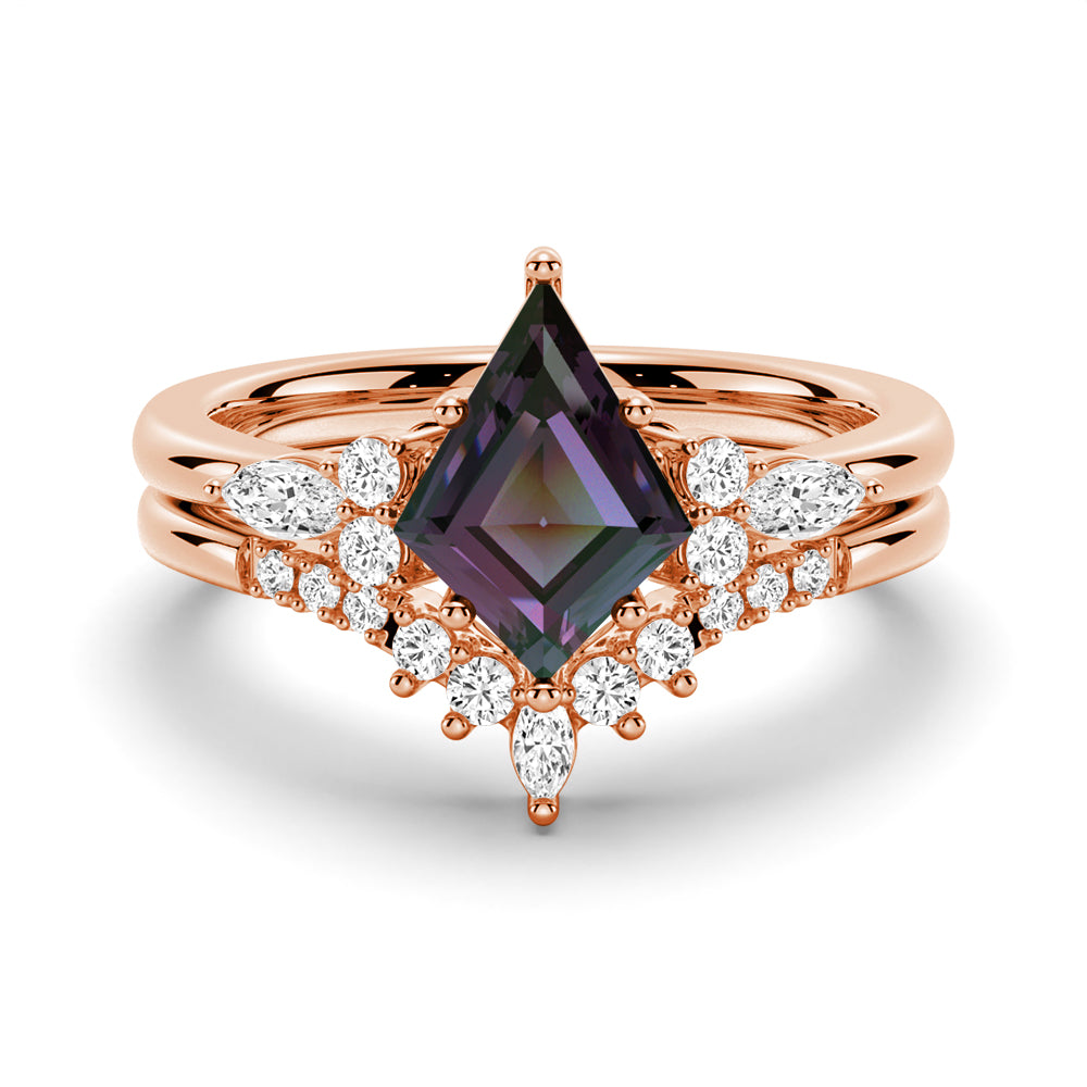 2 CT. Art Deco Kite Cut Alexandrite Engagement Ring Set With Moissanite Accents
