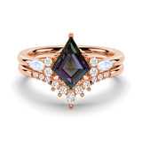 2 CT. Art Deco Kite Cut Alexandrite Engagement Ring Set With Moonstone Accents