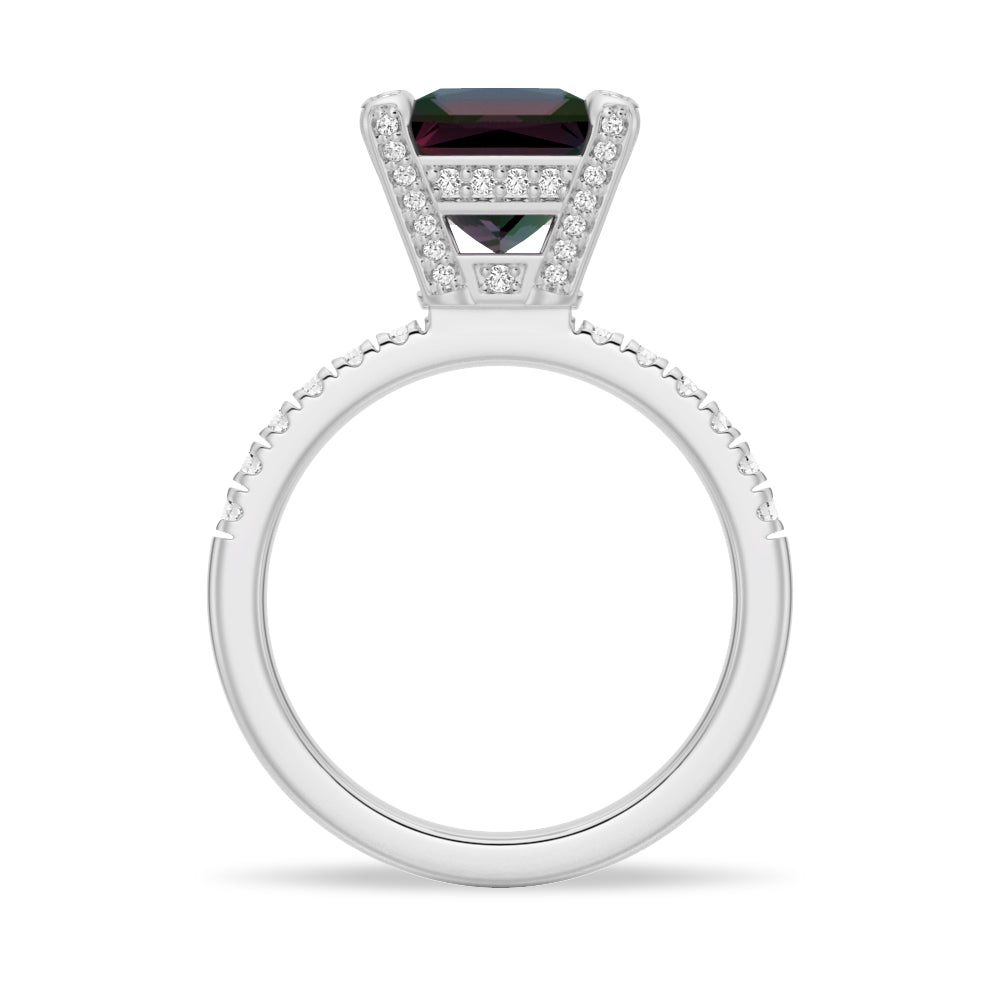 3 CT. Princess Cut Alexandrite Engagement Ring With Moissanite Accents
