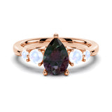1.5 CT. Pear Shaped Alexandrite Engagement Ring With Moonstone Accents
