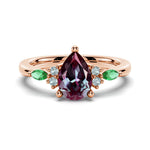 1.5 CT. Pear Shaped Alexandrite Engagement Ring With Emerald Accents - MSBLUE Jewelry