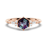 1.5 CT. Hexagon Cut Unique Alexandrite Engagement Ring With Moissanite Accents - MSBLUE Jewelry