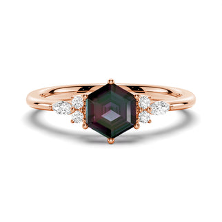 1.5 CT. Hexagon Cut Unique Alexandrite Engagement Ring With Moissanite Accents