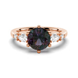 2 CT. Round Cut Alexandrite Engagement Ring With Pear Shaped Moissanite Accents