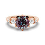 2 CT. Round Cut Alexandrite Engagement Ring With Pear Shaped Moissanite Accents - MSBLUE Jewelry