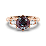 2 CT. Round Cut Alexandrite Engagement Ring With Pear Shaped Moissanite Accents - MSBLUE Jewelry