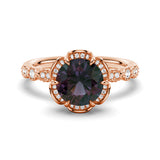 2 CT. Art Deco Vintage Six-Prong Round Alexandrite Engagement Ring With Hidden Halo Pavé