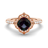 2 CT. Vintage Flower Cushion Cut Alexandrite Engagement Ring With Moissanite Halo Pavé