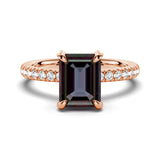 3 CT. Emerald Cut Alexandrite Engagement Ring With Moissanite Hidden Halo