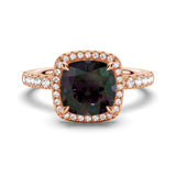 2 CT. Cushion Cut Alexandrite Engagement Ring With Moissanite Halo Pavé