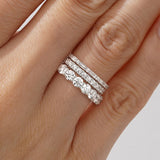 Round and Baguette Cut Moissanite Bands with French Pave Band Stacking Rings