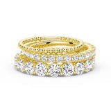 French Pave Round Cut Moissanite Eternity Bands with Simple Beaded Band Stacking Rings