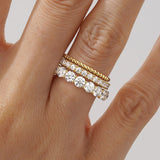French Pave Round Cut Moissanite Eternity Bands with Simple Beaded Band Stacking Rings