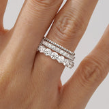 French Pave Round Cut Moissanite Eternity Bands with Simple Beaded Band Stacking Rings