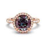 3 CT. Round Cut Alexandrite Engagement Ring With Moissanite Halo Pavé - MSBLUE Jewelry