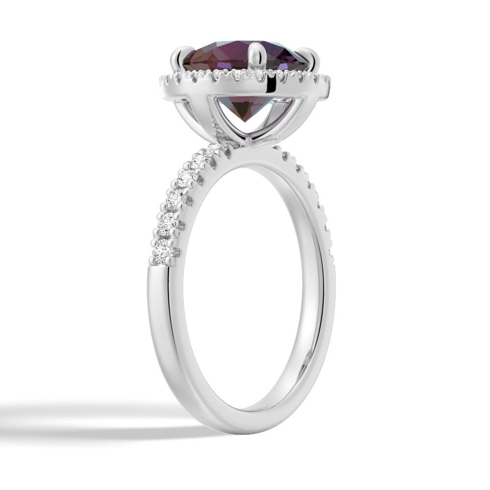 3 CT. Round Cut Alexandrite Engagement Ring With Moissanite Halo Pavé