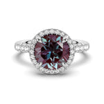 3 CT. Round Cut Alexandrite Engagement Ring With Moissanite Halo Pavé - MSBLUE Jewelry