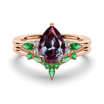 2 CT. Pear Shaped Alexandrite Engagement Ring Set With Emerald Accents - MSBLUE Jewelry