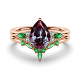 2 CT. Pear Shaped Alexandrite Engagement Ring Set With Emerald Accents - MSBLUE Jewelry