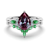 2 CT. Pear Shaped Alexandrite Engagement Ring Set With Emerald Accents - MSBLUE Jewelry