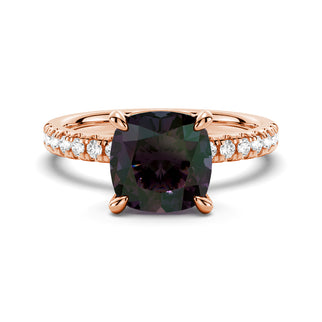 3 CT. Cushion Cut Alexandrite Engagement Ring With Double Hidden Halo