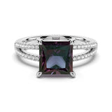 3 CT. Princess Cut Alexandrite Engagement Ring With Split Band