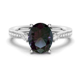 3 CT. Oval Cut Alexandrite Engagement Ring With Moissanite Accents