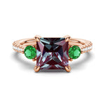 3 CT. Princess Cut Alexandrite Engagement Ring With Emerald Side Stones - MSBLUE Jewelry