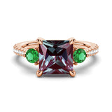 3 CT. Princess Cut Alexandrite Engagement Ring With Emerald Side Stones - MSBLUE Jewelry