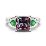 3 CT. Princess Cut Alexandrite Engagement Ring With Emerald Side Stones - MSBLUE Jewelry