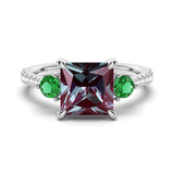 3 CT. Princess Cut Alexandrite Engagement Ring With Emerald Side Stones - MSBLUE Jewelry