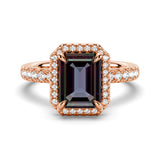 3 CT. Emerald Cut Alexandrite Engagement Ring With Moissanite Halo Pavé