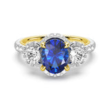 2 CT. Vintage Inspired Two-Tone Oval Cut Sapphire Three Stone Engagement Ring